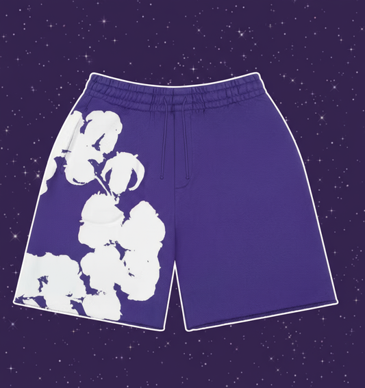 The Denim Tears Big Cotton Wreath Purple Sweat Shorts